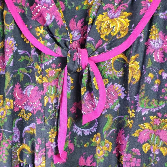 Vintage Chel'sea Floral Midi Dress w/ Draped Bow Neckline, Sz 18WP - Picture 6 of 11